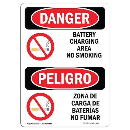 OSHA Danger, Battery Charging Area No Smoking Bilingual, 24in X 18in Aluminum